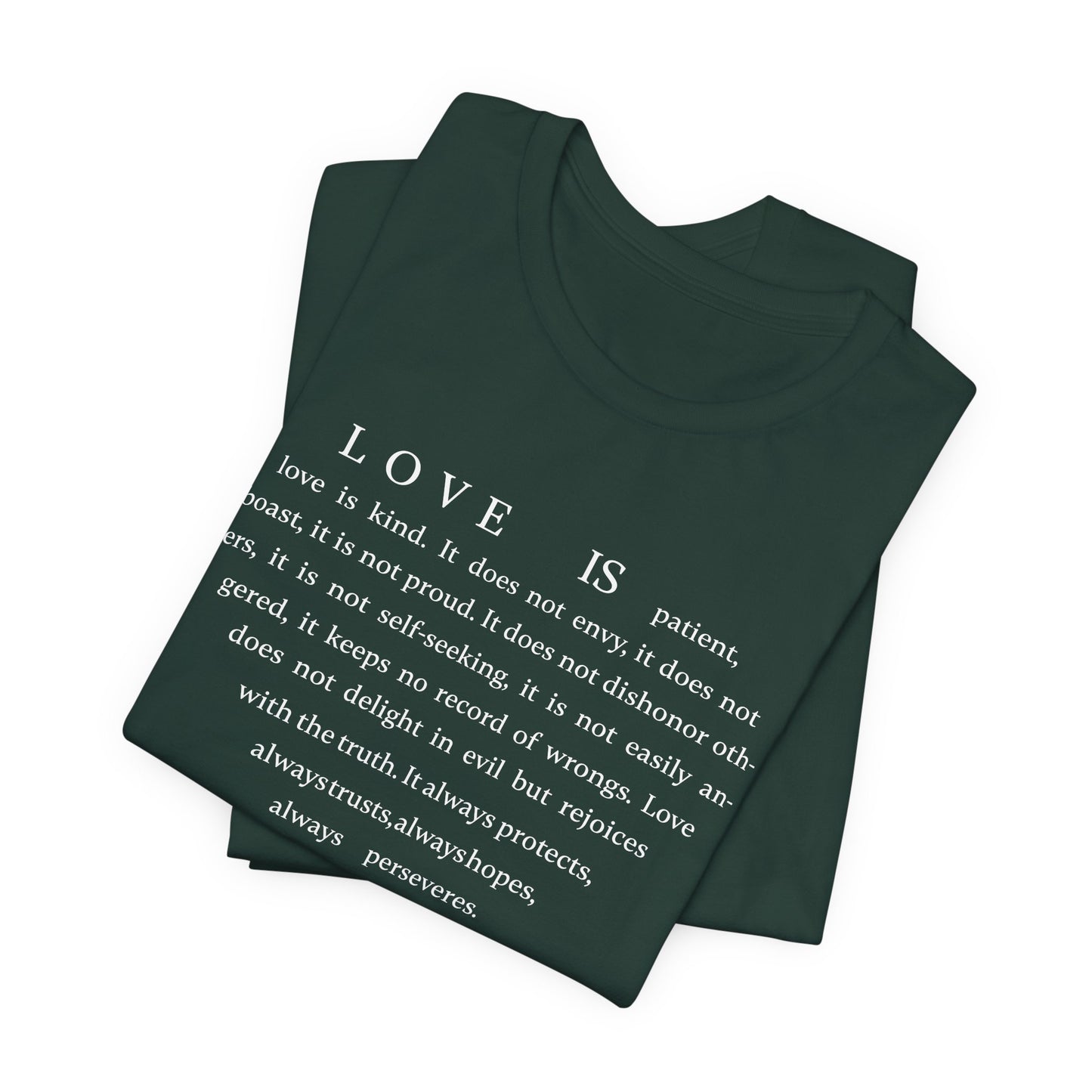 1 Corinthians 13:4-8 Tshirt — Bella Canvas 3001 Soft Cotton Crew