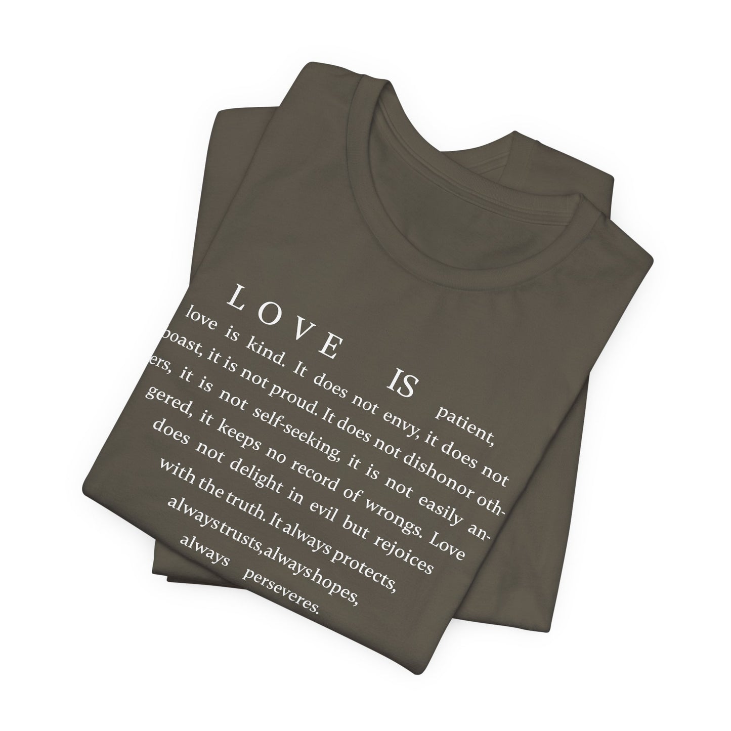 1 Corinthians 13:4-8 Tshirt — Bella Canvas 3001 Soft Cotton Crew
