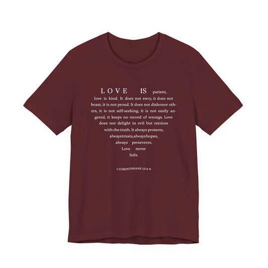 1 Corinthians 13:4-8 Tshirt — Bella Canvas 3001 Soft Cotton Crew